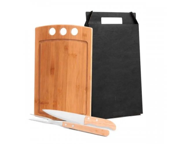 Conj. Para Churrasco Em Bambu / Madeira / Inox (3 Peas)