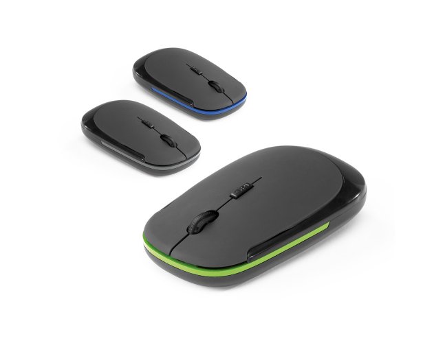 Mouse wireless 2.4G. ABS. Acabamento emborrachado. Incluso 2 pilhas AAA