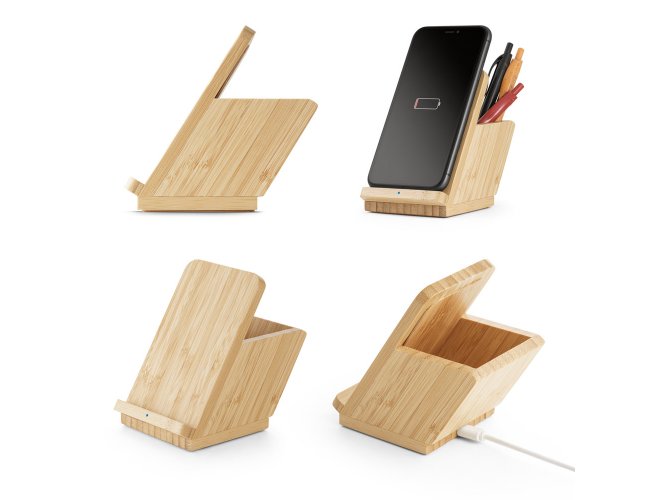 Carregador wireless em bambu personalizado