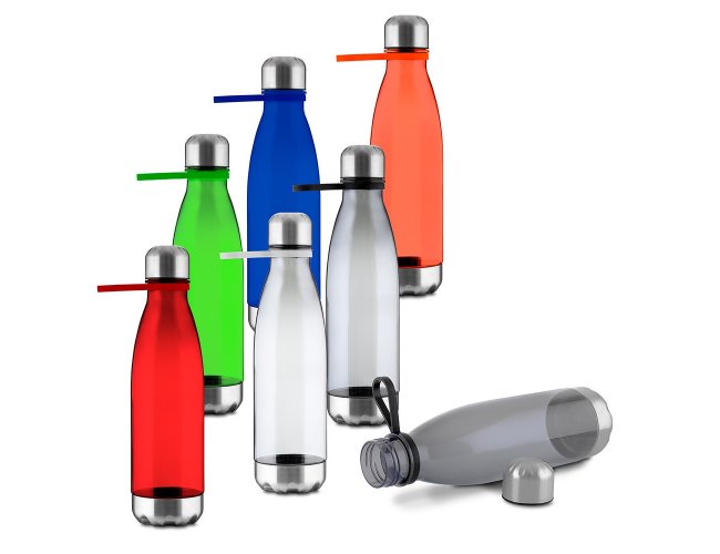 Garrafa plstica em RPET com capacidade de at 700 ml com ala flexvel em silicone