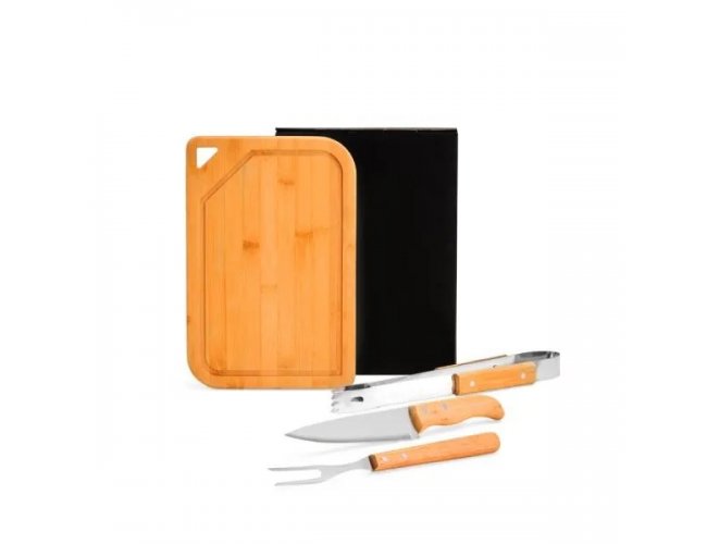Conj. Para Churrasco Em Bambu / Inox / Madeira - 4 Pçs