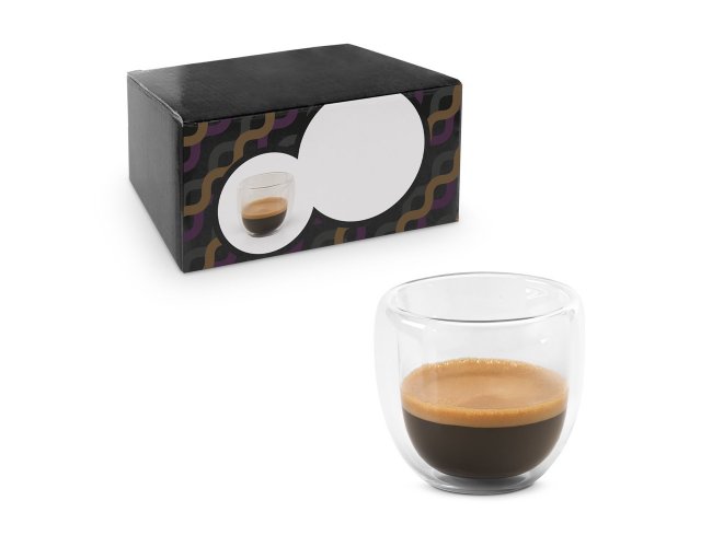 EXPRESSO. Conjunto de café em vidro borossilicato com 2 copos com parede dupla isolada a ar 75 mL