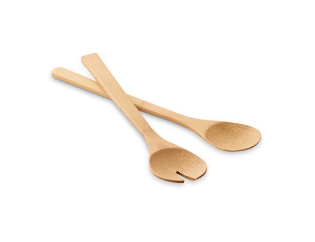 Conjunto de 2 talheres para salada. Bambu.     300 x 60 mm