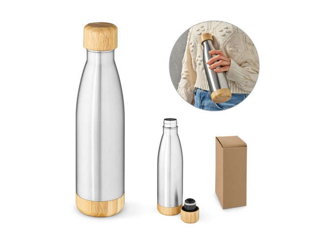 Garrafa em inox (90% reciclado) com tampa em bambu 550 mL