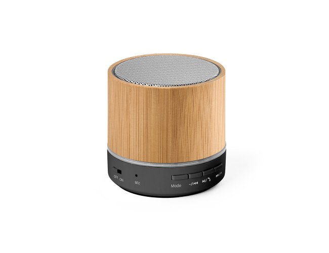 Caixa de som porttil com microfone em bambu