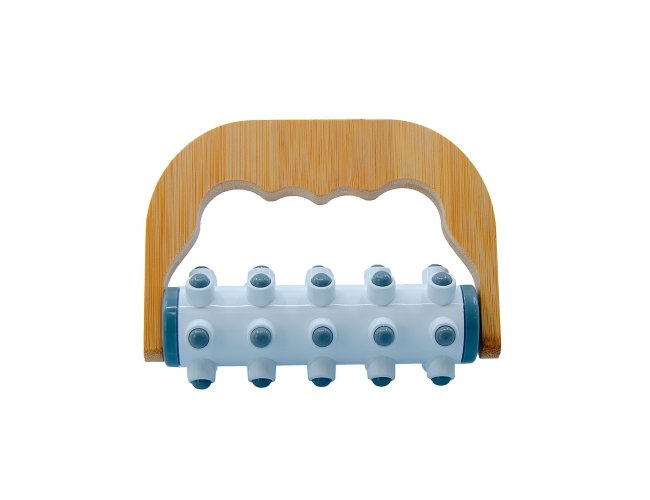 Rolo massageador manual com cabo de bambu