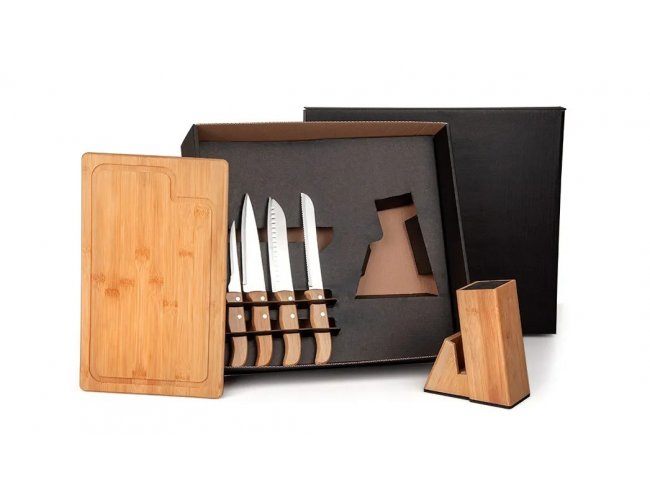 Conjunto Para Cozinha Com Cepo Em Bambu / Inox - 6 Ps