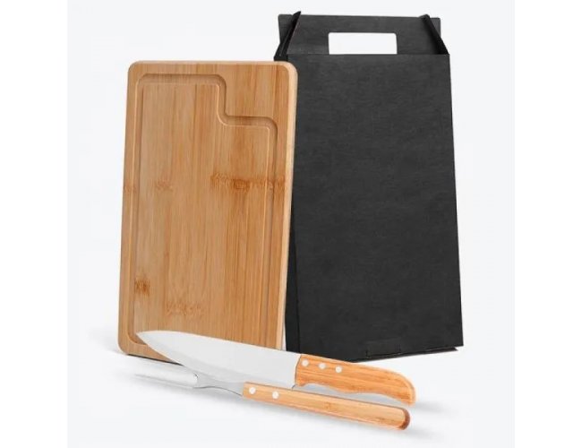 Conj. Para Churrasco Em Bambu / Madeira / Inox Dallas (3 Peas)