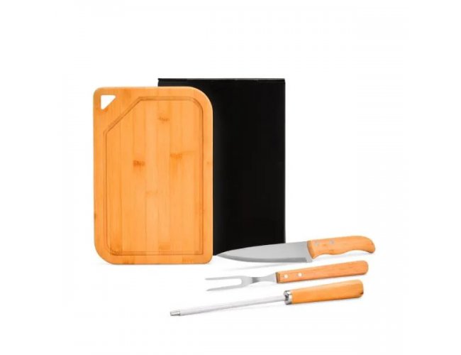 Kit Churrasco Em Bambu / Inox / Madeira (4 Pe�as)