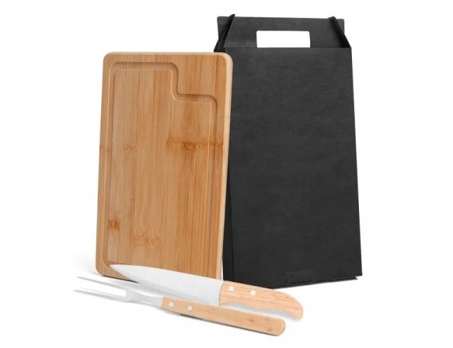 Conj. Para Churrasco Em Bambu / Inox / Madeira - 3 Ps.