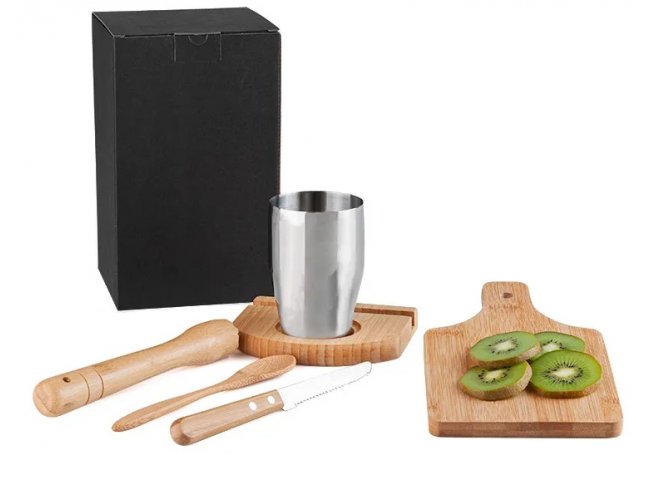 Kit Caipirinha em Bambu Ibiza Copo Inox - 6 Ps