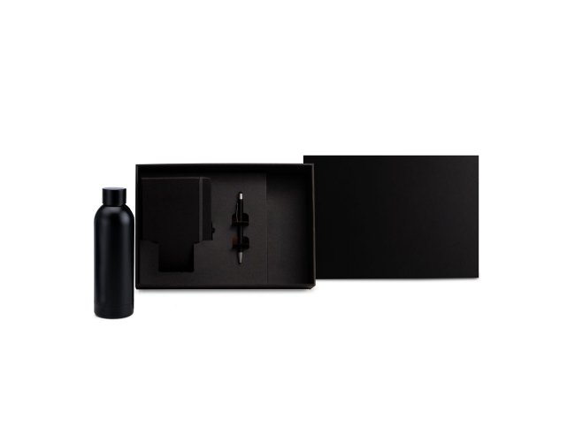 Kit Garrafa, Caderno E Caneta - Preto - 3 Pçs