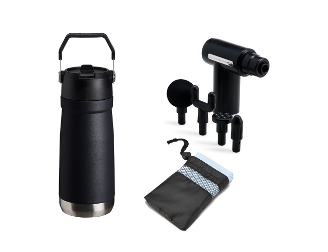 KIT MASSAGEADOR + TOALHA ESPORTIVA + GARRAFA T�RMICA