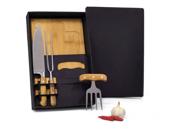 Kit Churrasco em Bambu com Garfo 4 Dentes - 4 Ps