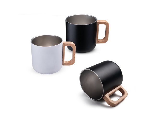 Caneca trmica com ala em madeira